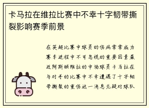 卡马拉在维拉比赛中不幸十字韧带撕裂影响赛季前景